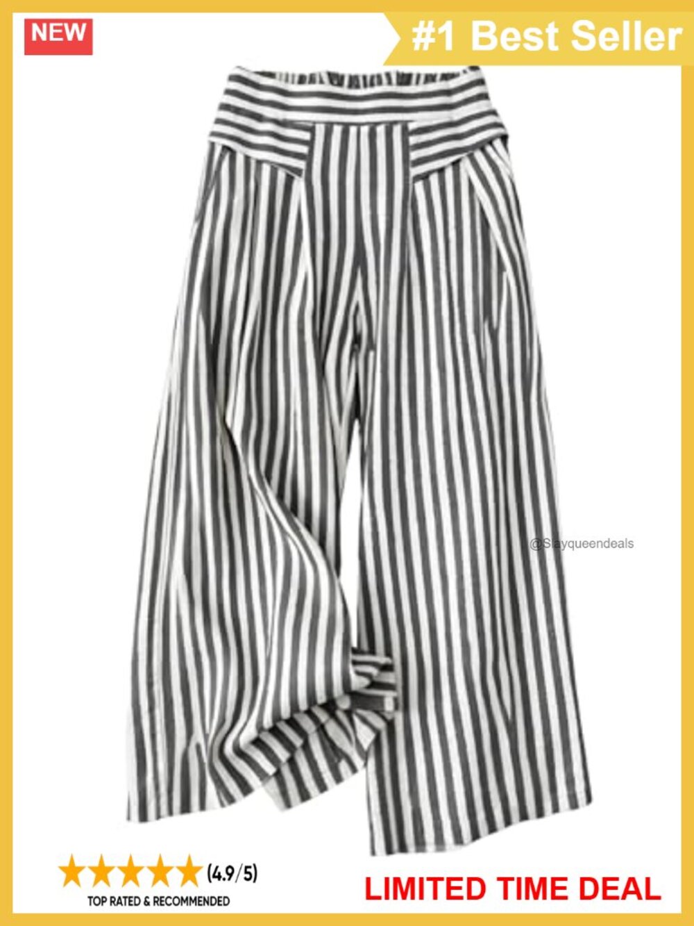 Womens Striped Wide Leg Culottes High Waist Cropped Lounge Pants